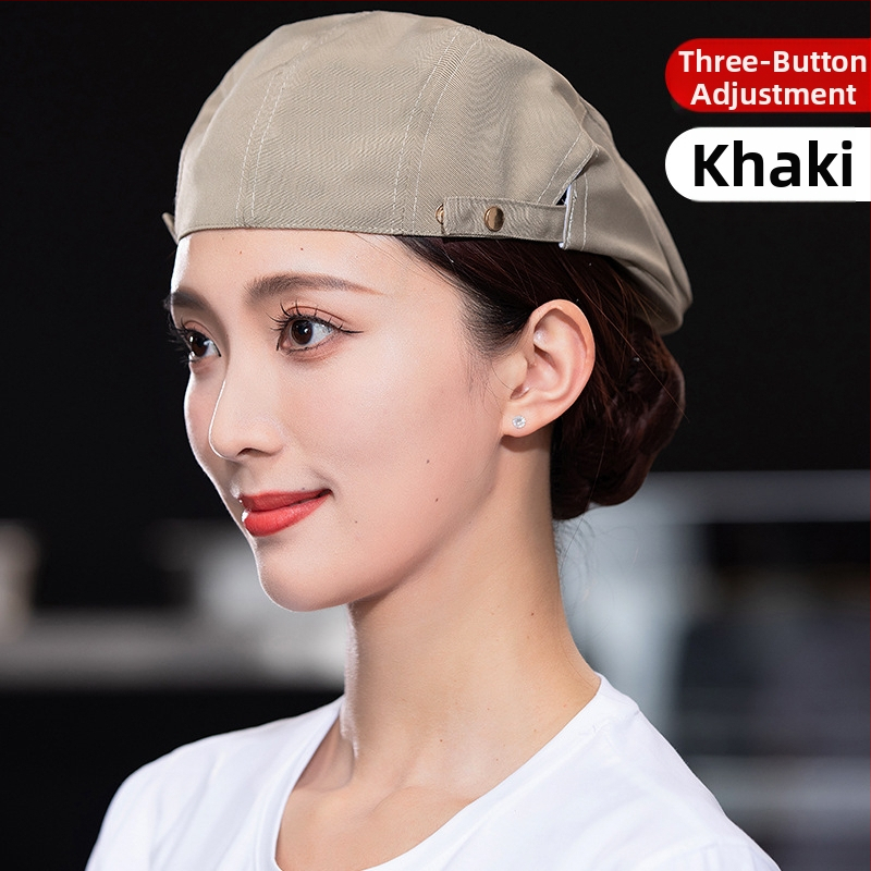 Beret pentru catering, din bumbac, șapcă cu plasă respirabilă, vârf plat, bor scurt, logo imprimat