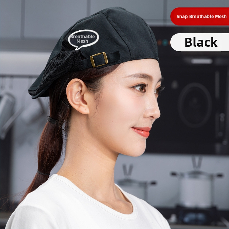 Beret pentru catering, din bumbac, șapcă cu plasă respirabilă, vârf plat, bor scurt, logo imprimat