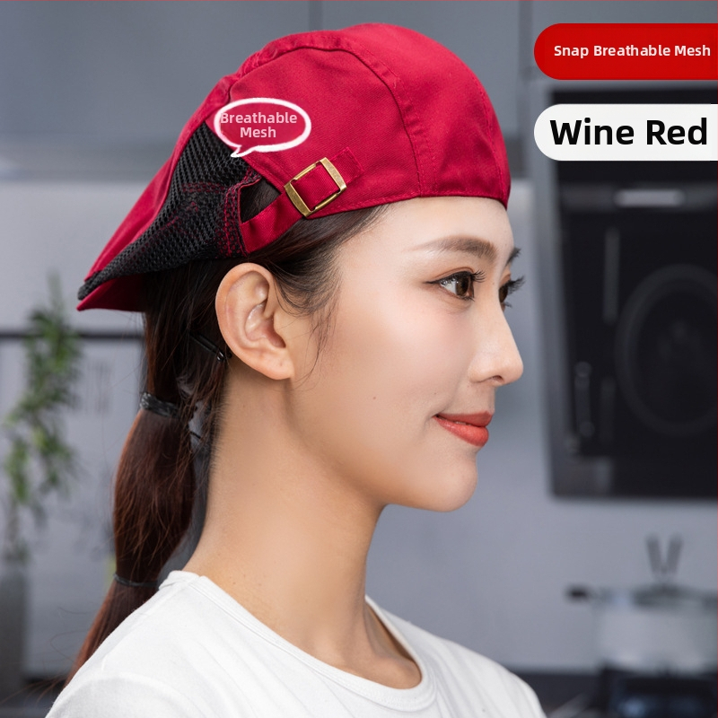 Beret pentru catering, din bumbac, șapcă cu plasă respirabilă, vârf plat, bor scurt, logo imprimat