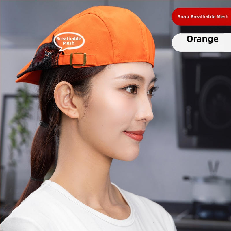 Beret pentru catering, din bumbac, șapcă cu plasă respirabilă, vârf plat, bor scurt, logo imprimat