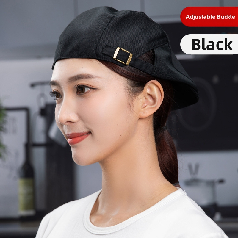 Beret pentru catering, din bumbac, șapcă cu plasă respirabilă, vârf plat, bor scurt, logo imprimat