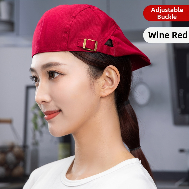 Beret pentru catering, din bumbac, șapcă cu plasă respirabilă, vârf plat, bor scurt, logo imprimat