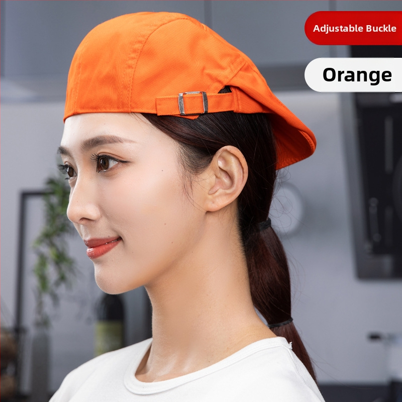 Beret pentru catering, din bumbac, șapcă cu plasă respirabilă, vârf plat, bor scurt, logo imprimat