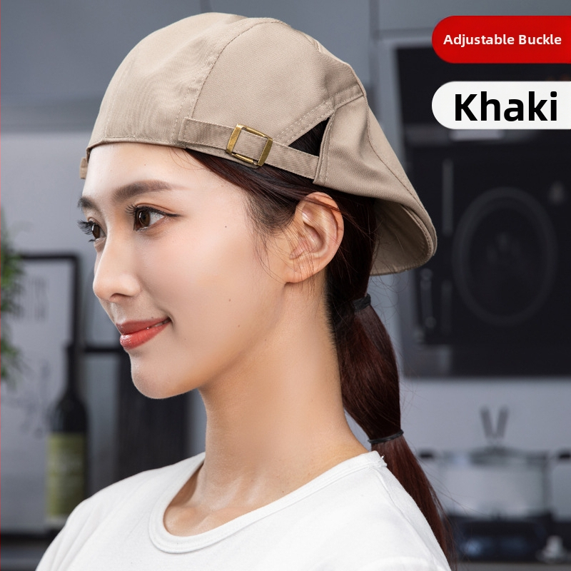 Beret pentru catering, din bumbac, șapcă cu plasă respirabilă, vârf plat, bor scurt, logo imprimat