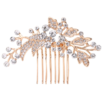 Гребен за коса с цвете – етно стил, женски аксесоар; Материал: сплав; Форма: цвете; Обработка: електроплатиране; Кристали: ринстоун