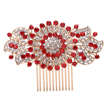 Гребен за коса с цвете – етно стил, женски аксесоар; Материал: сплав; Форма: цвете; Обработка: електроплатиране; Кристали: ринстоун