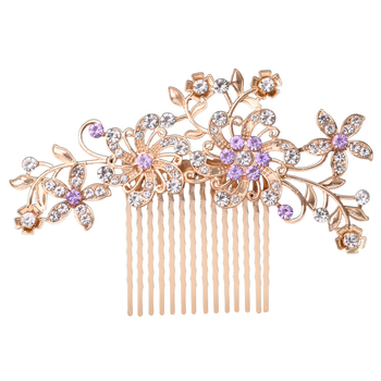 Гребен за коса с цвете – етно стил, женски аксесоар; Материал: сплав; Форма: цвете; Обработка: електроплатиране; Кристали: ринстоун