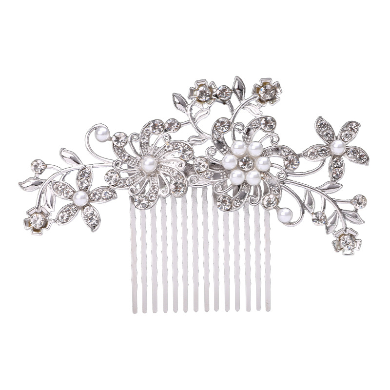 Гребен за коса с цвете – етно стил, женски аксесоар; Материал: сплав; Форма: цвете; Обработка: електроплатиране; Кристали: ринстоун