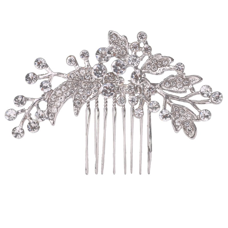 Гребен за коса с цвете – етно стил, женски аксесоар; Материал: сплав; Форма: цвете; Обработка: електроплатиране; Кристали: ринстоун