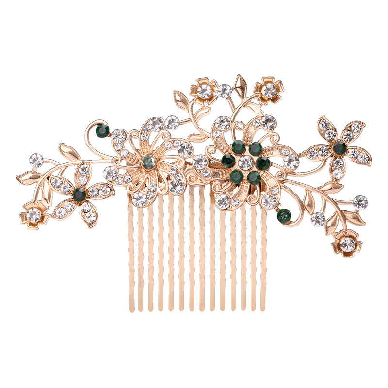 Гребен за коса с цвете – етно стил, женски аксесоар; Материал: сплав; Форма: цвете; Обработка: електроплатиране; Кристали: ринстоун
