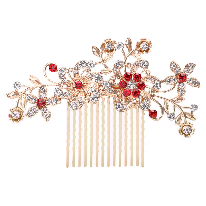 Гребен за коса с цвете – етно стил, женски аксесоар; Материал: сплав; Форма: цвете; Обработка: електроплатиране; Кристали: ринстоун