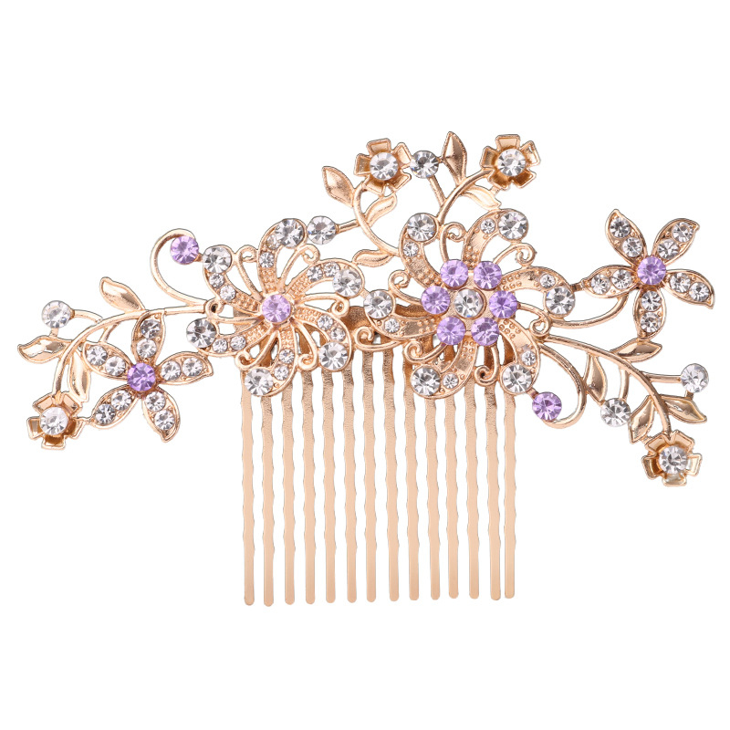 Гребен за коса с цвете – етно стил, женски аксесоар; Материал: сплав; Форма: цвете; Обработка: електроплатиране; Кристали: ринстоун