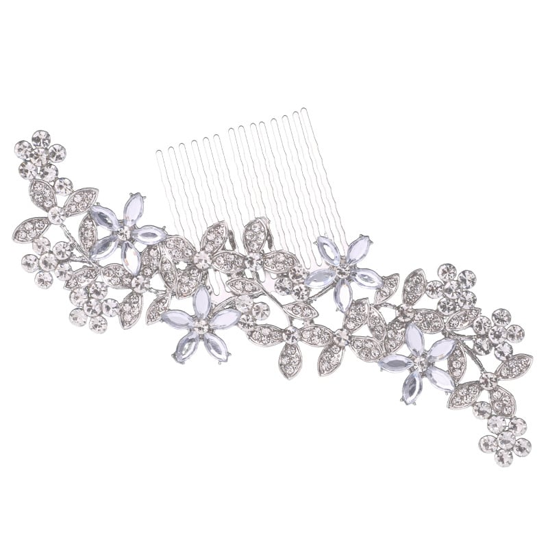 Гребен за коса с цвете – етно стил, женски аксесоар; Материал: сплав; Форма: цвете; Обработка: електроплатиране; Кристали: ринстоун