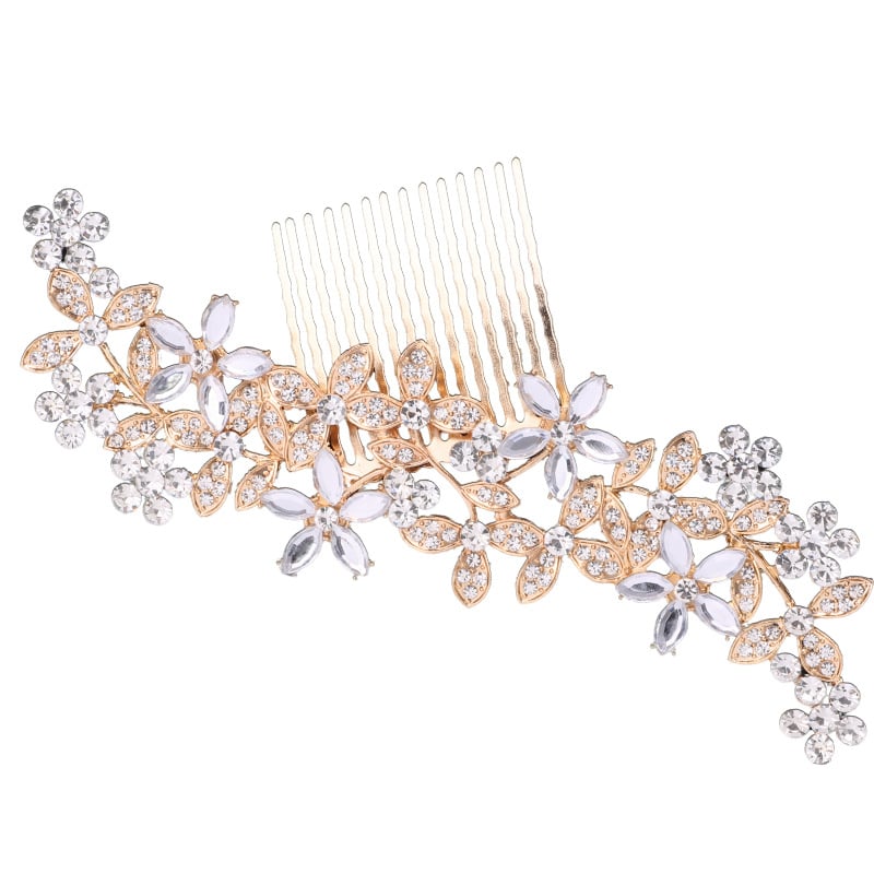 Гребен за коса с цвете – етно стил, женски аксесоар; Материал: сплав; Форма: цвете; Обработка: електроплатиране; Кристали: ринстоун