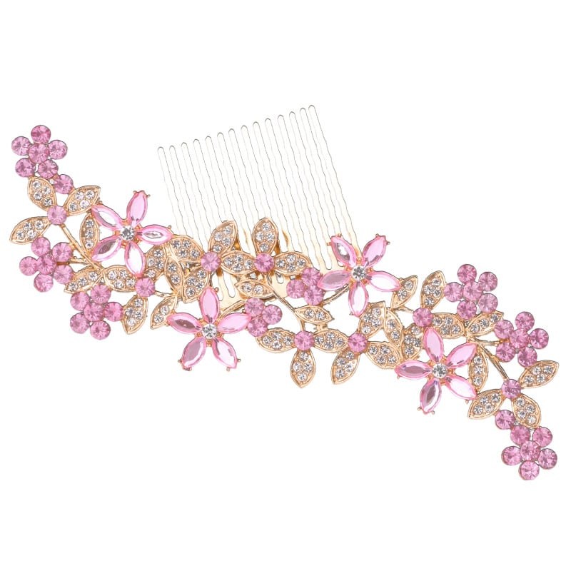 Гребен за коса с цвете – етно стил, женски аксесоар; Материал: сплав; Форма: цвете; Обработка: електроплатиране; Кристали: ринстоун