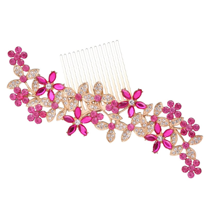 Гребен за коса с цвете – етно стил, женски аксесоар; Материал: сплав; Форма: цвете; Обработка: електроплатиране; Кристали: ринстоун