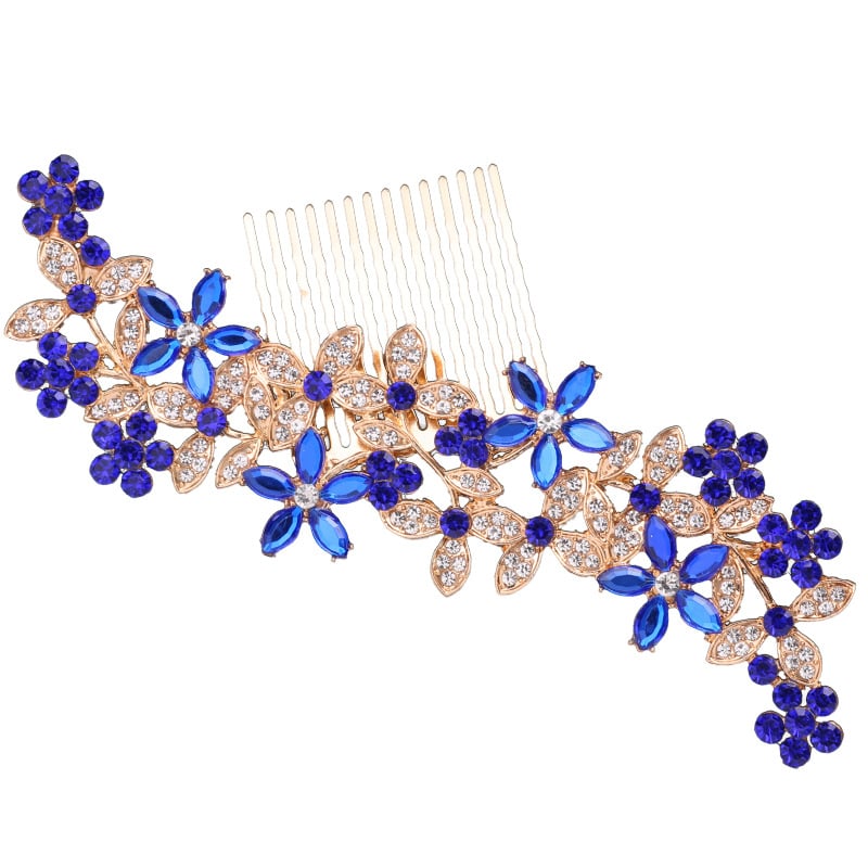Гребен за коса с цвете – етно стил, женски аксесоар; Материал: сплав; Форма: цвете; Обработка: електроплатиране; Кристали: ринстоун