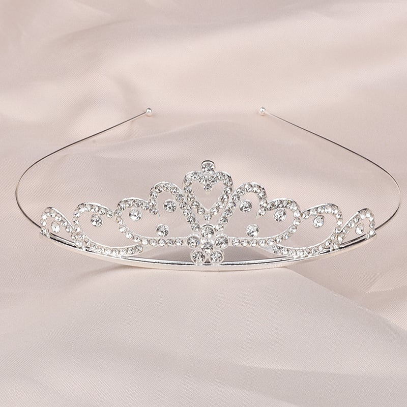 Детски обруч за глава принцеса с кристали, естествен стил, сърцевидна форма, електроплакиране