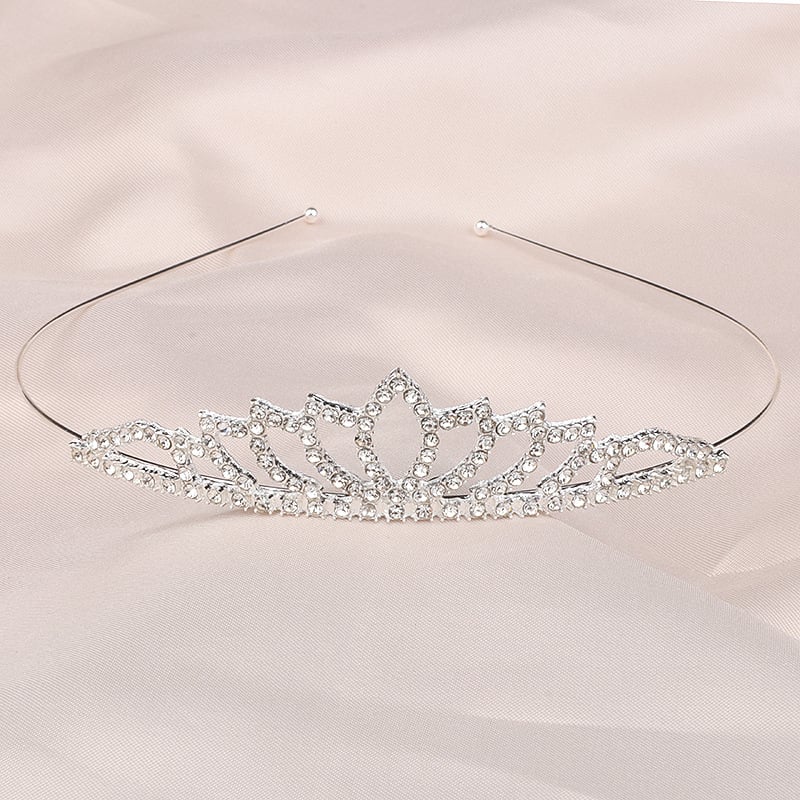 Детски обруч за глава принцеса с кристали, естествен стил, сърцевидна форма, електроплакиране