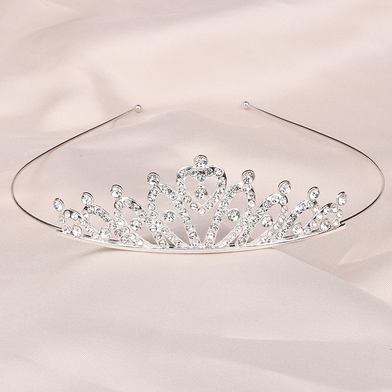Детски обруч за глава принцеса с кристали, естествен стил, сърцевидна форма, електроплакиране