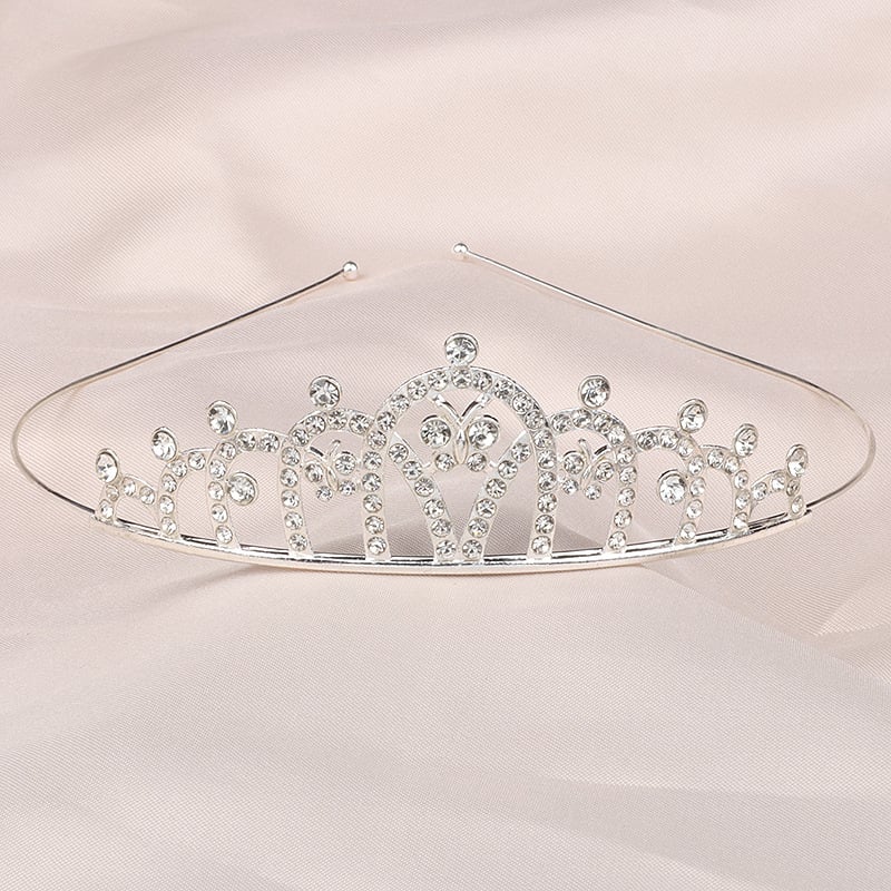 Детски обруч за глава принцеса с кристали, естествен стил, сърцевидна форма, електроплакиране