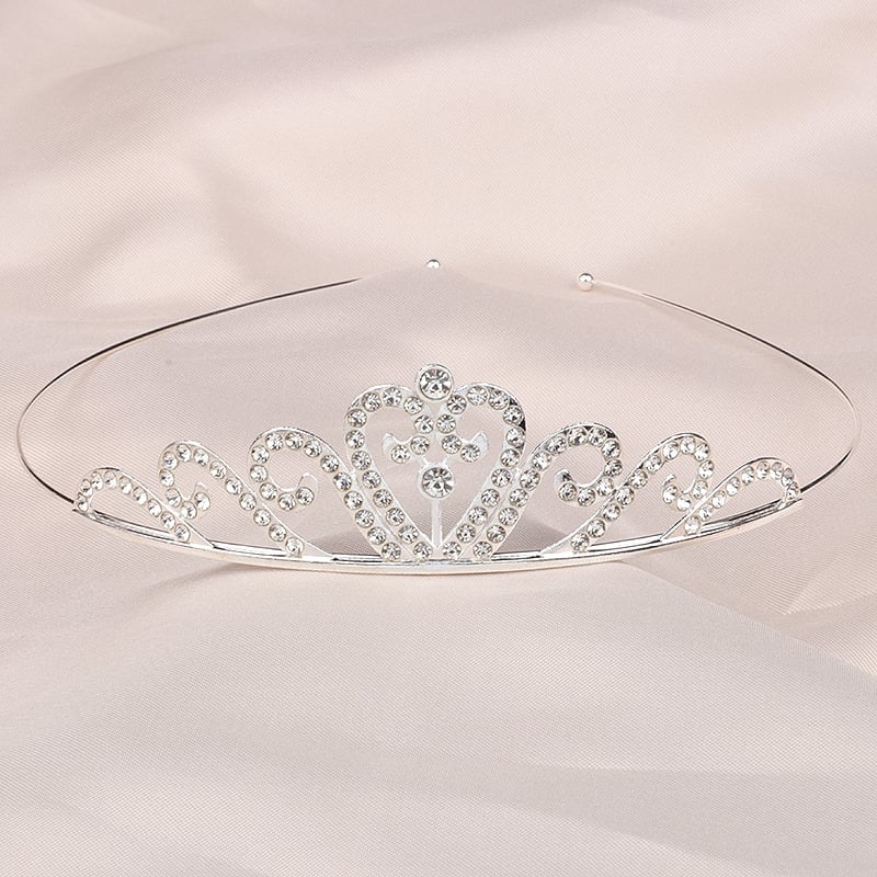 Детски обруч за глава принцеса с кристали, естествен стил, сърцевидна форма, електроплакиране