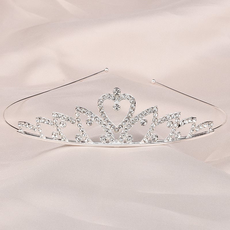 Детски обруч за глава принцеса с кристали, естествен стил, сърцевидна форма, електроплакиране