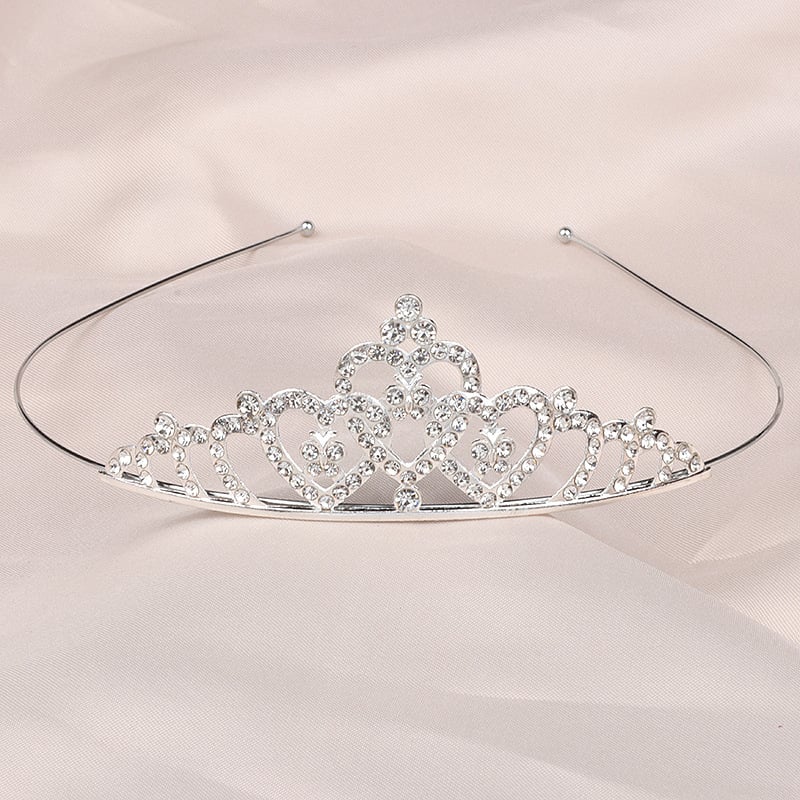 Детски обруч за глава принцеса с кристали, естествен стил, сърцевидна форма, електроплакиране