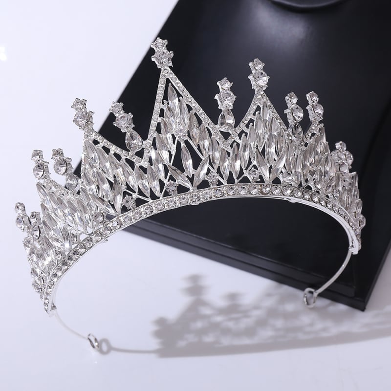 Булчинска корона с кристали, сплав; покритие: дебело сребро/KC злато; обработка: диамант; дамски стил