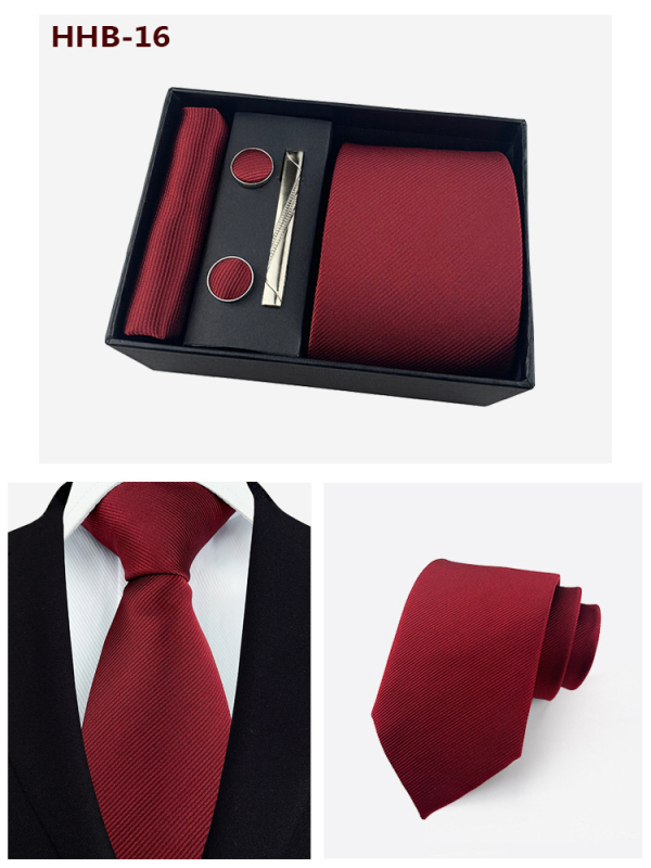 Vyrų kaklaraiščių dovanos rinkinys: dryžuota žakardinė poliesterio kaklaraištė, kišeninė skarelė, manžetų segtukai ir kaklaraiščių klipsas; strėlės stilius, unisex