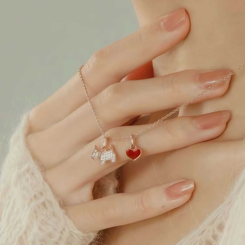 Колие от 925 сребро с любовно кученце за жени – сменяем дизайн, животинска форма, прост моден накит