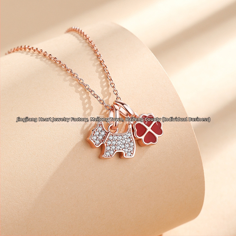 Колие от 925 сребро с любовно кученце за жени – сменяем дизайн, животинска форма, прост моден накит