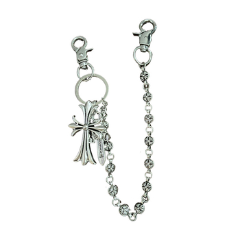 Vyrų metalinė juosmens grandinėlė su pakabukais: kardas, kryžius ir apvalūs karoliukai – ilgis iki 60 cm, plotis 3 mm, užsegimas lobster