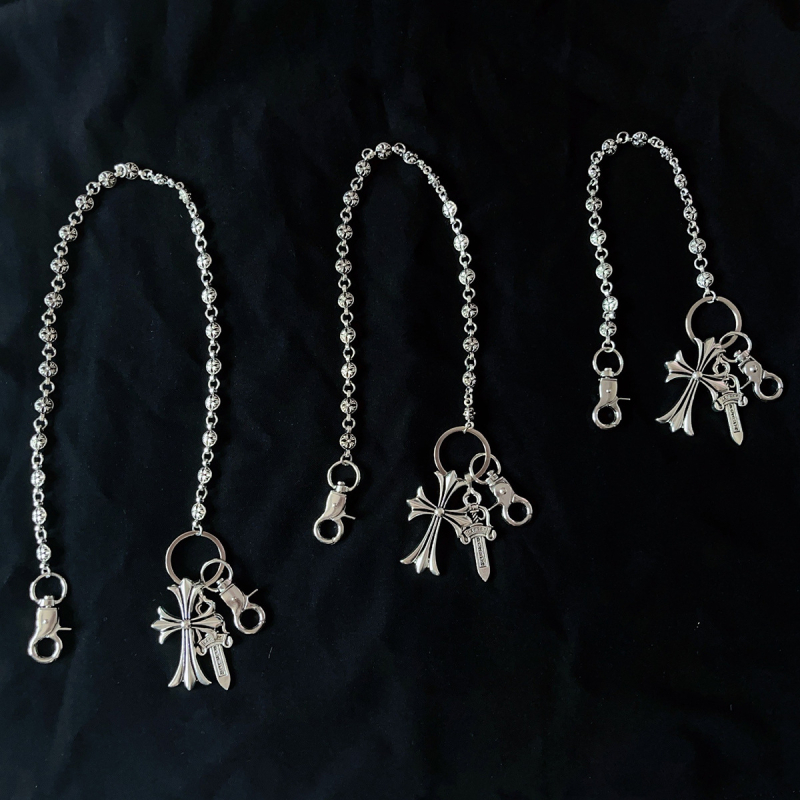 Vyrų metalinė juosmens grandinėlė su pakabukais: kardas, kryžius ir apvalūs karoliukai – ilgis iki 60 cm, plotis 3 mm, užsegimas lobster