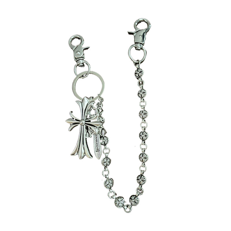 Vyrų metalinė juosmens grandinėlė su pakabukais: kardas, kryžius ir apvalūs karoliukai – ilgis iki 60 cm, plotis 3 mm, užsegimas lobster