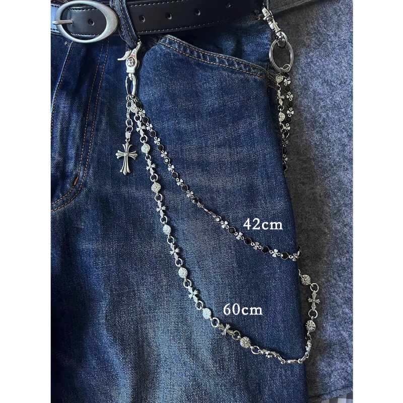 Vyrų metalinė juosmens grandinėlė su pakabukais: kardas, kryžius ir apvalūs karoliukai – ilgis iki 60 cm, plotis 3 mm, užsegimas lobster