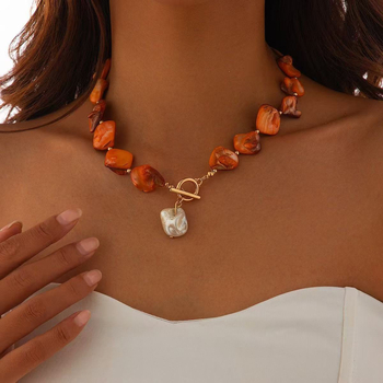 Colier pentru claviculă cu scoică și stea de mare, materiale mixte, lucrat manual, pandant din aliaj, lanț obișnuit, 20 g