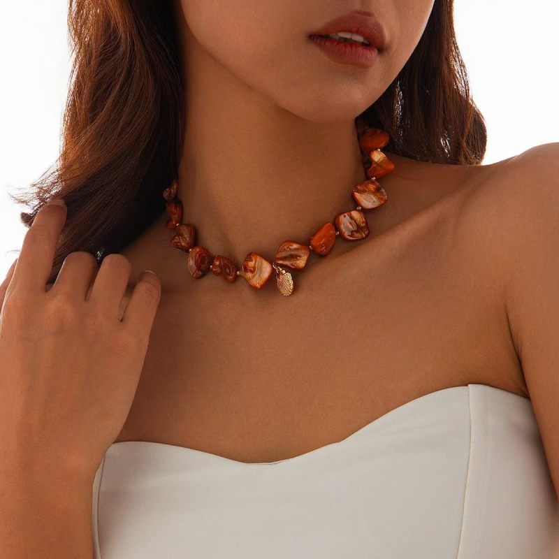 Colier pentru claviculă cu scoică și stea de mare, materiale mixte, lucrat manual, pandant din aliaj, lanț obișnuit, 20 g