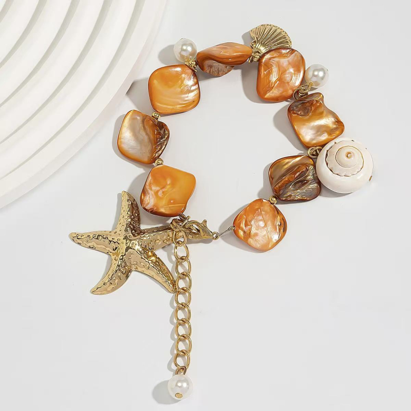 Colier pentru claviculă cu scoică și stea de mare, materiale mixte, lucrat manual, pandant din aliaj, lanț obișnuit, 20 g