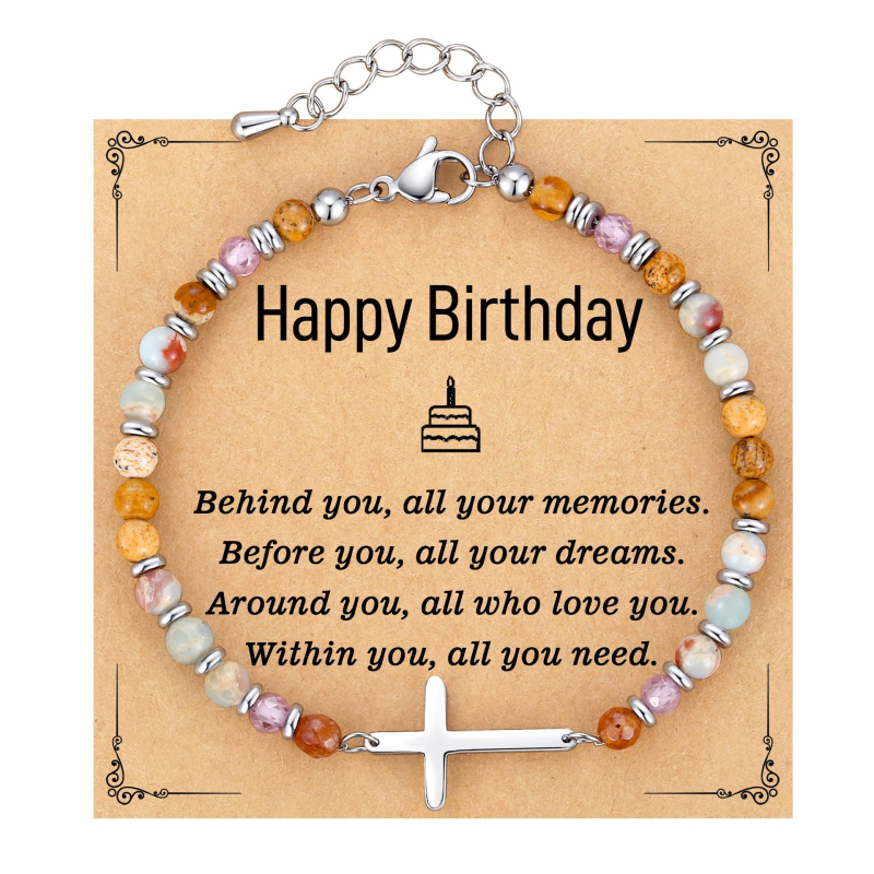 Гривна с кръст от африкански агат, смесен материал, ръчна изработка, унисекс, синджир с мъниста-разделители, каменен кръст модел