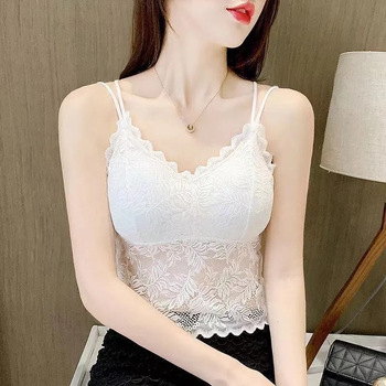 XINGZINA Camisole cu dantelă și pernă pentru sân, țesătură nailon 70-80%, curele tip sling, decolteu în V