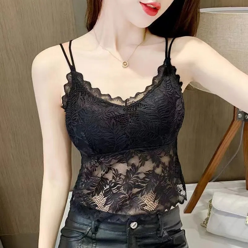 XINGZINA Camisole cu dantelă și pernă pentru sân, țesătură nailon 70-80%, curele tip sling, decolteu în V