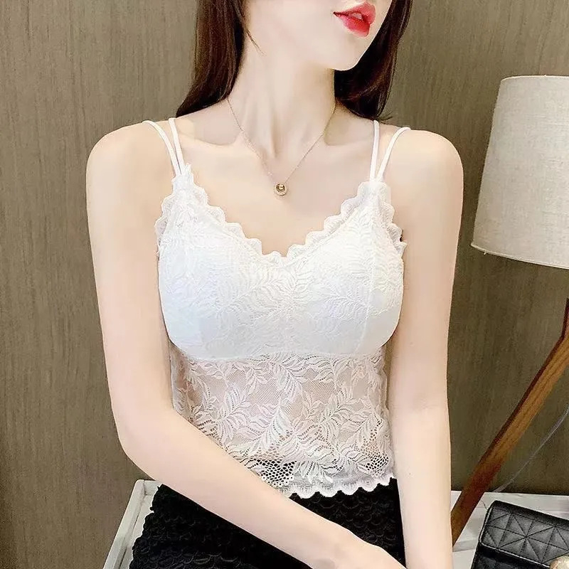 XINGZINA Camisole cu dantelă și pernă pentru sân, țesătură nailon 70-80%, curele tip sling, decolteu în V