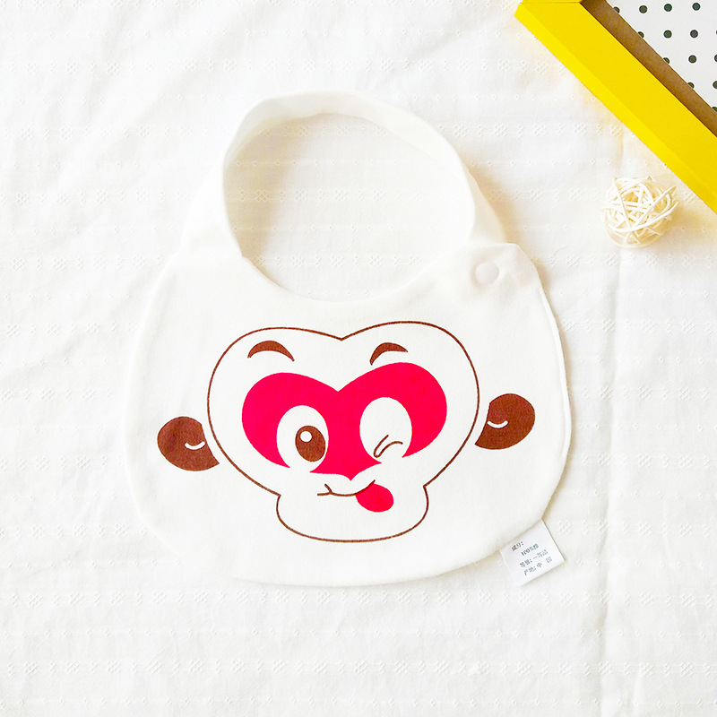 Bib pentru bebeluși din bumbac pur (>95%), absorbant, pentru nou-născuți până la 3 ani, modele animale și desene animate.