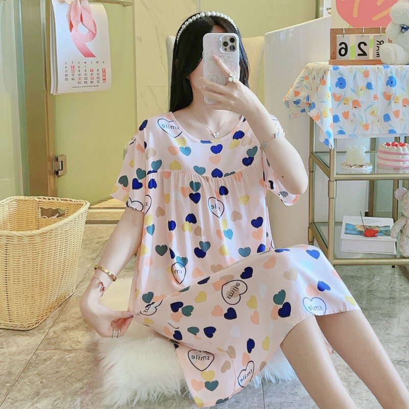 Noćna haljina od pamuk-satenske smjese, duga, okrugli izrez, 3/4 rukavi, prozračna, antibakterijska, udobna, pogodna za kuću i vanjsku upotrebu, luksuzan stil