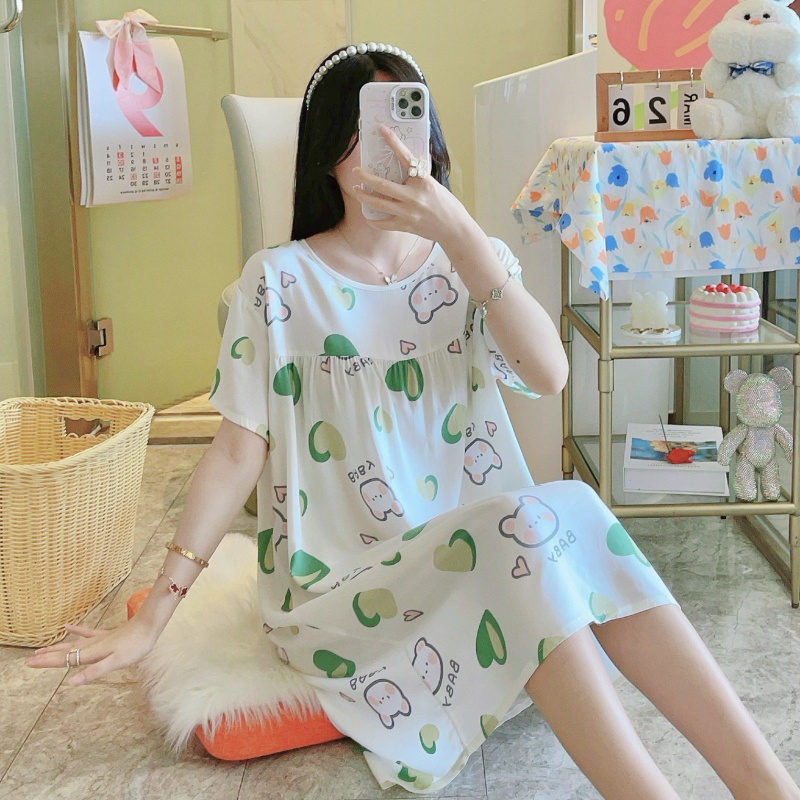 Noćna haljina od pamuk-satenske smjese, duga, okrugli izrez, 3/4 rukavi, prozračna, antibakterijska, udobna, pogodna za kuću i vanjsku upotrebu, luksuzan stil