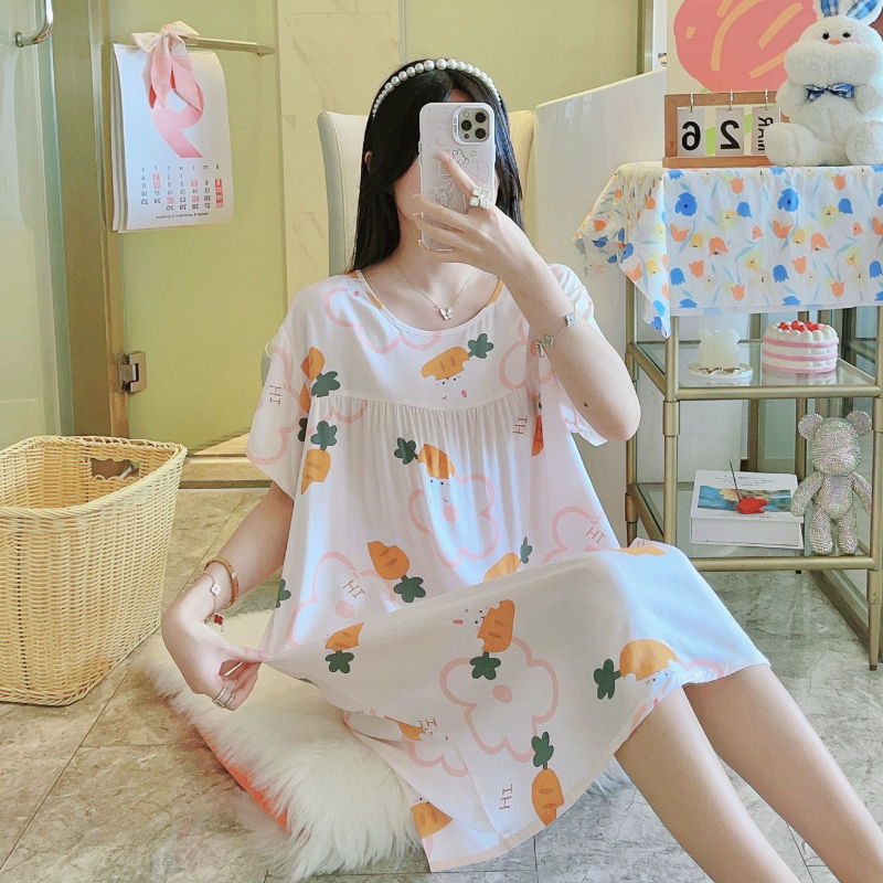 Noćna haljina od pamuk-satenske smjese, duga, okrugli izrez, 3/4 rukavi, prozračna, antibakterijska, udobna, pogodna za kuću i vanjsku upotrebu, luksuzan stil