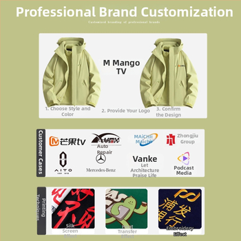 Jachetă de iarnă pentru muncă cu logo, exterior din bumbac, căptușeală din in, design trei în unu detașabil, cu glugă, lungime medie, buzunare aplicate