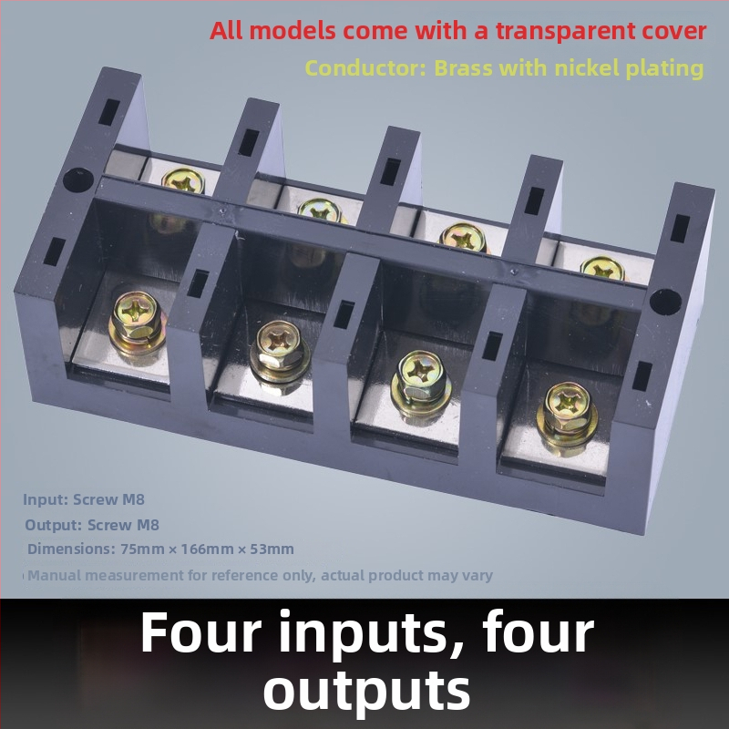 Kõrge võimsusega terminaliblokk 380V, 4 sisendi ja 16 väljundi, kolmesfaasiline neljajuhtmeline jaotussüsteem, 300A