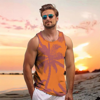 Мъжки спортен жилет с принт на кокосово дърво, стегнат силует, памук 96% / полиестерни влакна